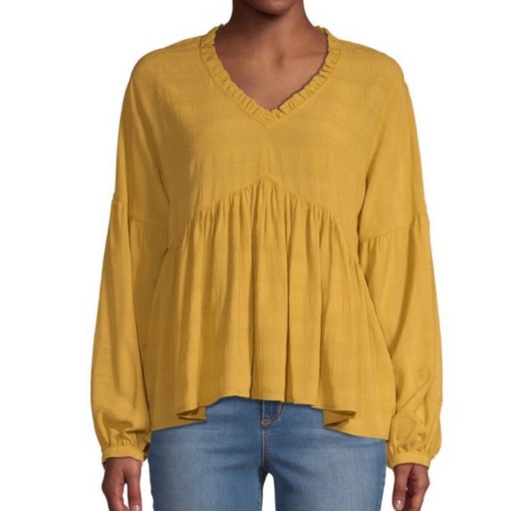 Time and Tru Mustard Boho Blouse